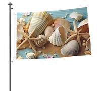 Bandiera a tema spiaggia con conchiglie, 0,6 x 0,9 m, stampa su entrambi i lati, bandiere da giardino, bandiera da cortile per esterni, bandiere per vacanze, banner regalo con occhielli, sfondo