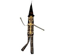 Bandiera a vento scheletro per Halloween, scheletro umano luminoso, decorazione da appendere, zucca a vento, con luci LED gialle calde calze a vento decorative per Halloween, giardino anteriore