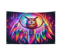 Bandiera acchiappasogni con gufo al neon arcobaleno, 3 x 5 piedi, con 4 fori, decorazione per interni ed esterni.
