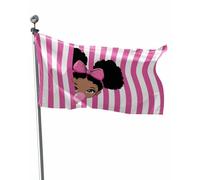 Bandiera African Girl Afro American Black Girl With Bubble Pink Stripes Bandiera Pirata Resistente Alle Intemperie Tessuto Da Esterno Striscione All'Aperto, Per Balcone, Feste Strada, 90x150cm