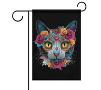 Bandiera alla moda del Giorno dei Morti con teschi e gatti, resistente, ideale per festival, giardini, prati, interni ed esterni.