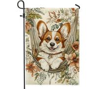 Bandiera All'Aperto Autumn Corgi Orange Dog Flower 30X45Cm Bandiera Da Esterno Non Sbiadisce Facilmente Appendere Banner Per Il Portico Camera Da Letto Sport