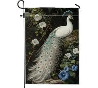 Bandiera All'Aperto Elegant Peacock White And Blue Feathers 30X45Cm Bandiera Da Cortile Appendere Doppia Faccia Bandiere Da Cortile Per Prato Parete Festival
