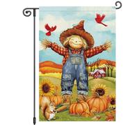 Bandiera All'Aperto Fall Scarecrow Pumpkin Cardinal Squirrel Sunflower Flower Field 30X45Cm Bandiera Da Giardino Personalizzata Divertenti Bandiere Da Cortile Per Campionato Esterni Soggiorno