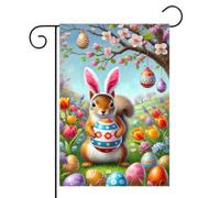 Bandiera All'Aperto Happy Easter Cute Squirrel Colorful Flower Egg Bunny Ears 30X45Cm Bandiera Da Giardino Stagionali Con Occhielli Bandiere Da Giardino Per Estiva Sport Decorazione