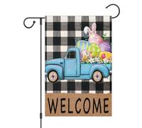 Bandiera All'Aperto Happy Easter Truck Egg He Is Risen 30X45Cm Bandiera Da Giardino Doppia Faccia Stagionale Striscione Per Casa Interni Feste