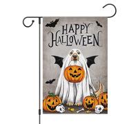 Bandiera All'Aperto Happy With Ghost Golden Retriever Dog And Pumpkin 30X45Cm Bandiera Esterna Durevole Stagionali Bandiere Da Giardino Per Spiaggia Esterni Dormitorio
