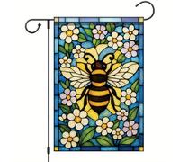 Bandiera all'aperto Spring Summer Stained Glass Bee Flower Art Striscione