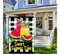 Bandiera All'Aperto Sweet Summer Time Watermelon Buffalo Plaid Lemon Welcome 30X45Cm Bandiera Da Giardino Stagionali Personalizzata Bandiere Da Cortile Per Patio Celebrazione Estiva