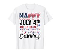 Bandiera americana americana con scritta "Happy 4th and Yes It's My Birthday" Maglietta