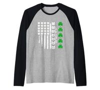 Bandiera americana americana con simpatico gattino per il giorno di San Patrizio Maglia con Maniche Raglan