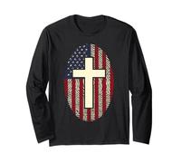 Bandiera Americana Americana Impronta Digitale Croce Cristiana patriottica Maglia a Manica