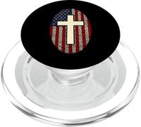 Bandiera americana americana impronta digitale croce cristiana patriottica PopSockets PopGrip per MagSafe