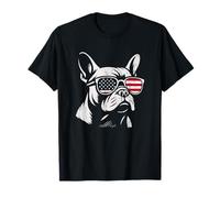 Bandiera americana americana patriottica del 4 luglio con bulldog francese Maglietta