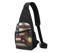 Bandiera americana Baseball Casual Una Spalla Cross Body Borsa Petto Portafoglio Borsa Telefono Uomo Cross Body Bag Viaggio Walking Marsupio, Nero , Taglia unica