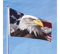 Bandiera americana con aquila calva, 2x3 piedi, grande, doppia faccia, con occhielli, ideale per tutte le stagioni, ideale per la decorazione di cortili e spazi esterni.