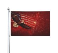 Bandiera americana con aquila che vola nei fuochi d'artificio bandiere per la casa del cortile, striscione di auguri con occhielli per interni ed esterni, decorazioni per la casa