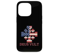 Bandiera americana con croce crociata dei cavalieri cattolici Custodia per iPhone 13 Pro