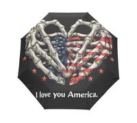 Bandiera Americana Con Cuore Scheletro Ombrello Pieghevole Automatico Ombrelli Antivento Protezione UV da Viaggio per Bambini Ragazzi Ragazze