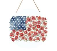 Bandiera americana con motivo floreale selvatico cartello di benvenuto in legno per porta d'ingresso, 30 cm rotondo da appendere alla parete placca decorazioni per casa colonica