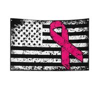 Bandiera americana con nastro rosa per il mese della sensibilizzazione sul cancro al seno, 3x5 piedi, striscione da giardino con 4 fori, decorazione per interni ed esterni.