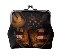 Bandiera americana con stivali da cowboy, portafogli da donna, portamonete da donna, piccolo portafoglio da donna, piccola borsa per il trucco per borsa, Nero , Taglia unica, Organizer per borse