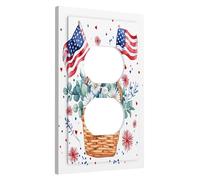 Bandiera Americana Daisy Basket Luce Interruttore Piastra di Copertura, Patriottica Rosso Bianco Blu Decorazione da Parete Floreale, Vintage Rustico Estate 4 Luglio Termoplastico Dimensioni Standard
