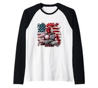 Bandiera Americana della Mascotte del Gallo Americano Maglia con Maniche Raglan