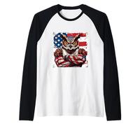Bandiera Americana della Mascotte del Gufo Americano Maglia con Maniche Raglan