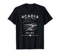 Bandiera Americana delle Montagne degli Stati Uniti del Parco Nazionale di Acadia Maine Coast Maglietta