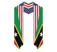 Bandiera americana e bandiera di Saint Kitts e Nevis, scialle di laurea unisex con scollo a V, fascia a doppio lato, stola d'onore per adulti che studiano all'estero, lunghezza 71 pollici.