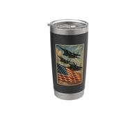 Bandiera americana e caccia jet vintage 4 luglio patriottico Bicchiere termico in acciaio inox doppia parete