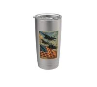 Bandiera americana e caccia jet vintage 4 luglio patriottico Bicchiere termico in acciaio inox doppia parete