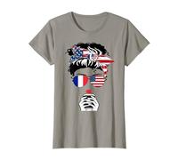 Bandiera Americana Francese caffè Mamma Ragazza Sorella Zia Francia USA Bandiera Maglietta