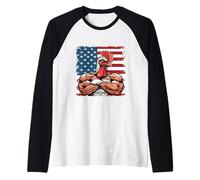 Bandiera Americana Gallo Pollo Mascotte USA Maglia con Maniche Raglan