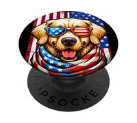 Bandiera americana Golden Retriever USA Retro 4 luglio cane PopSockets PopGrip Adesivo