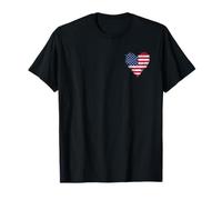 Bandiera Americana Grunge a Forma di Cuore Grafica Rustica USA Pride Maglietta