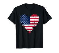 Bandiera Americana Grunge a Forma di Cuore Grafica Rustica USA Pride Maglietta