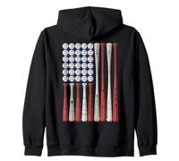 Bandiera americana mazze da baseball e palle sport patriottici Felpa con Cappuccio
