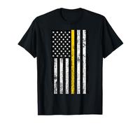 Bandiera americana patriottica nera sottile linea dorata invecchiata Maglietta