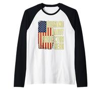 Bandiera americana per la festa del papà, con scritta "Husband Daddy" Maglia con Maniche Raglan