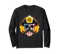 Bandiera Americana Pompiere Cranio Baffi Fiamme Maglia a Manica