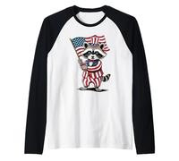 Bandiera americana Raccoon Umorismo patriottico 4 luglio USA Fun Maglia con Maniche Raglan