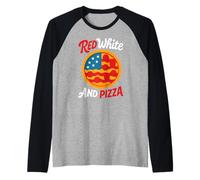 Bandiera americana retrò rossa bianca e pizza divertente 4 luglio fetta Maglia con Maniche Raglan