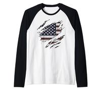 Bandiera americana rustica USA Pride indossata e strappata unisex Maglia con Maniche Raglan