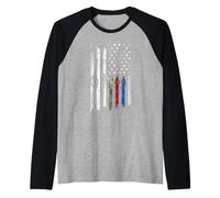 Bandiera Americana Sottile Linea Blu Rossa Verde Maglia con Maniche Raglan
