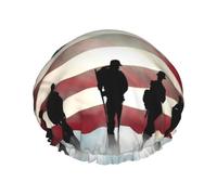 Bandiera americana Veterani Day Cuffia da doccia per le donne riutilizzabile a doppio strato Cuffia da bagno Tappi per capelli Fascia elastica impermeabile da donna Spa Salon Shower Hat Caps