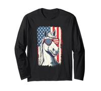 Bandiera americana vintage 4 luglio cavallo giorno dell'indipendenza Maglia a Manica