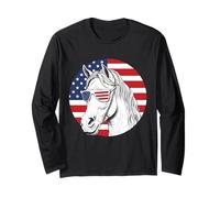 Bandiera americana vintage 4 luglio cavallo giorno dell'indipendenza Maglia a Manica