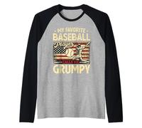 Bandiera Americana Vintage My Favorite Baseball Player Calls Me Grumpy Maglia con Maniche Raglan